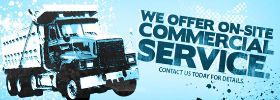 Ad with a truck and the words We offer commercial service on site